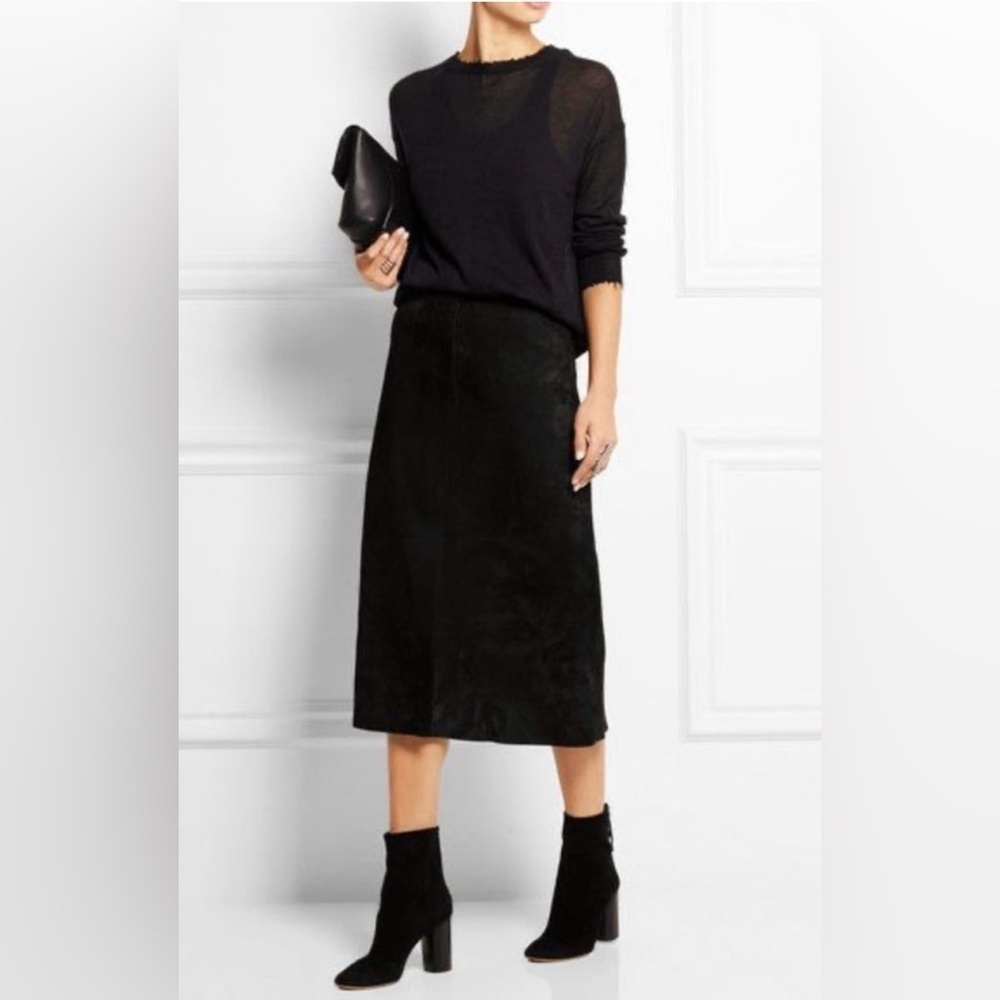 HELMUT LANG Lamb Leather Suede A-line Midi Skirt, Size 2